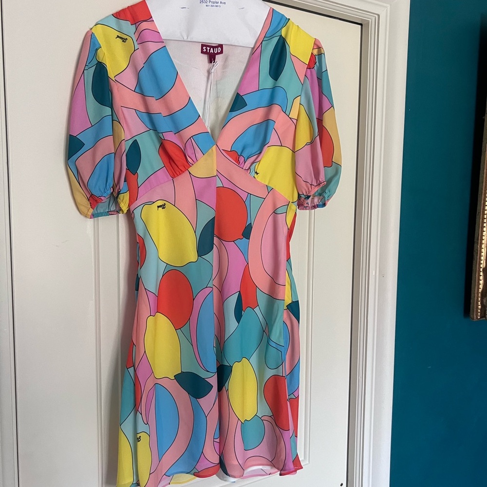 STAUD Citrus Kaleidoscope Mini Dress in Yellow, Blue, Pink